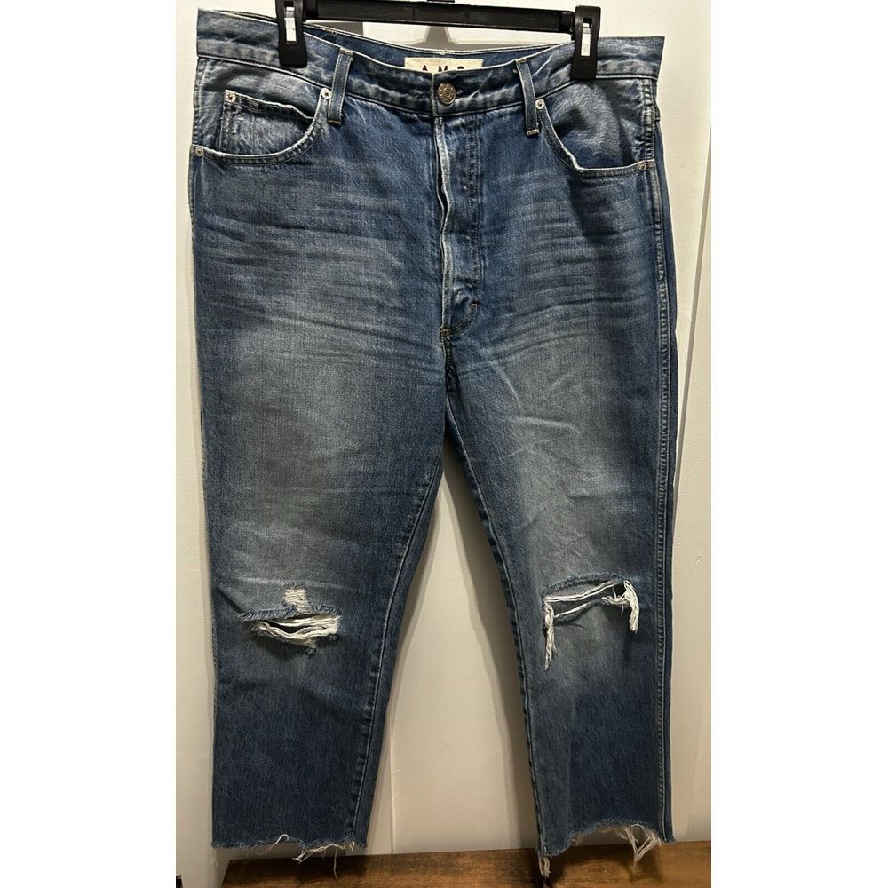 AMO DENIM Loverboy Wanderer Jeans 32 High Rise Raw Hem Button Fly 100%‎ Cotton